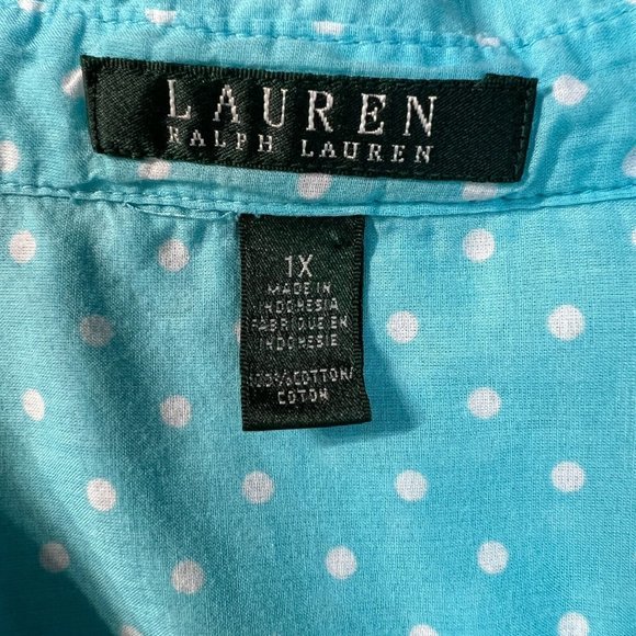 LRL Ralph Lauren Button Up Shirt 1X Blue Polka Dot Long Sleeve Top Plus Womens - Picture 8 of 9